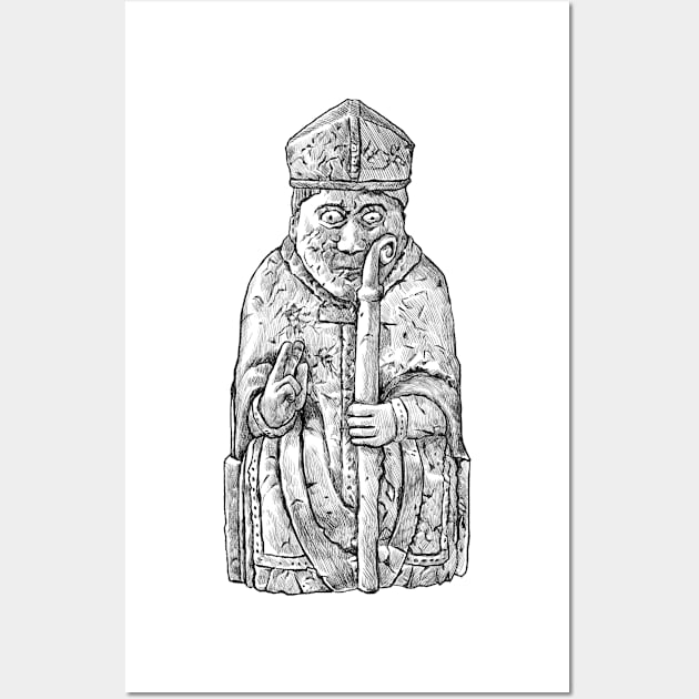 Sacred Moves: The Lewis Chessmen Bishop Design Wall Art by Holymayo Tee